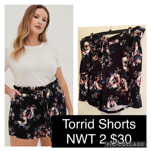 Torrid 5 inch Pull On Studio Luxe Mid Rise Paperbag Floral Print Shorts - Picture 1 of 2
